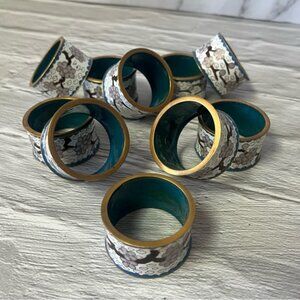 Chinese Cloisonne Floral Napkin Rings Set of 10